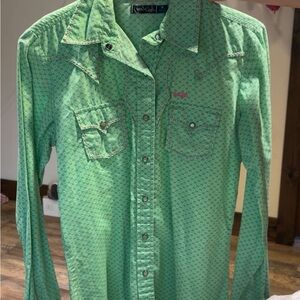 Cruel Girl Green Patterned Button Down Shirt